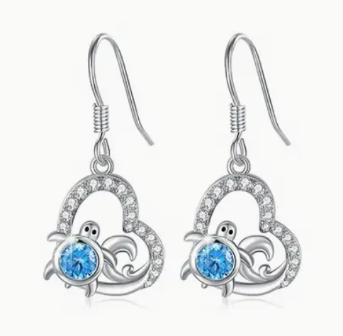 Turtle Inside Heart Earrings