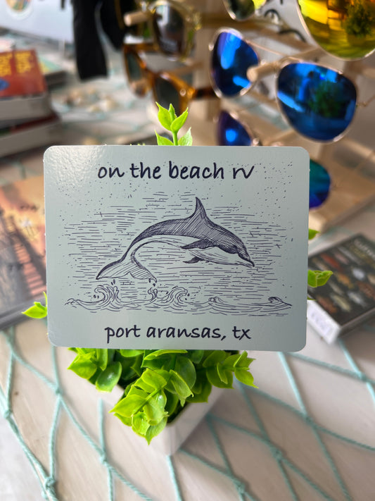 Hand Drawn Dolphin - On the Beach RV - Port Aransas, TX Sticker