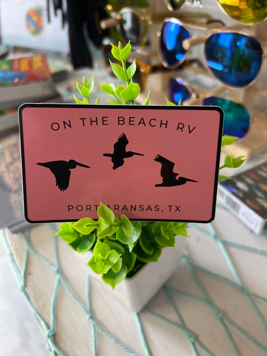 Pelicans Flying Silhouettes - On the Beach RV - Port Aransas, TX Sticker