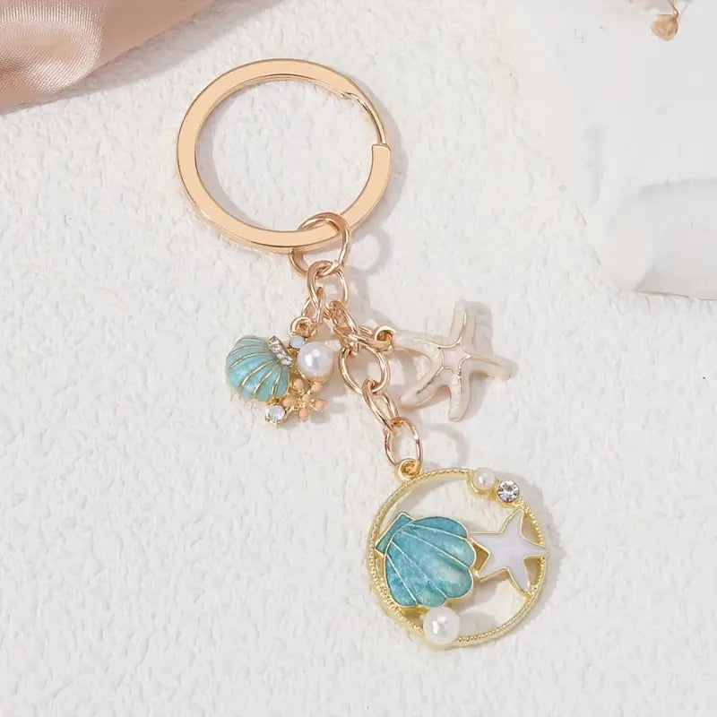 Starfish + Turquoise Clam + Pearls Keychain