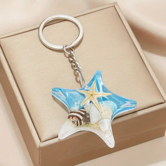 Acrylic Starfish + Sea Scene Keychain