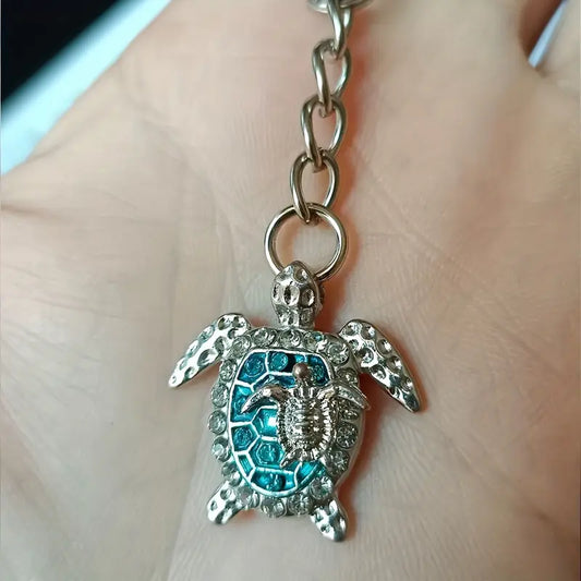 Turquoise + Silver Turtle Keychain