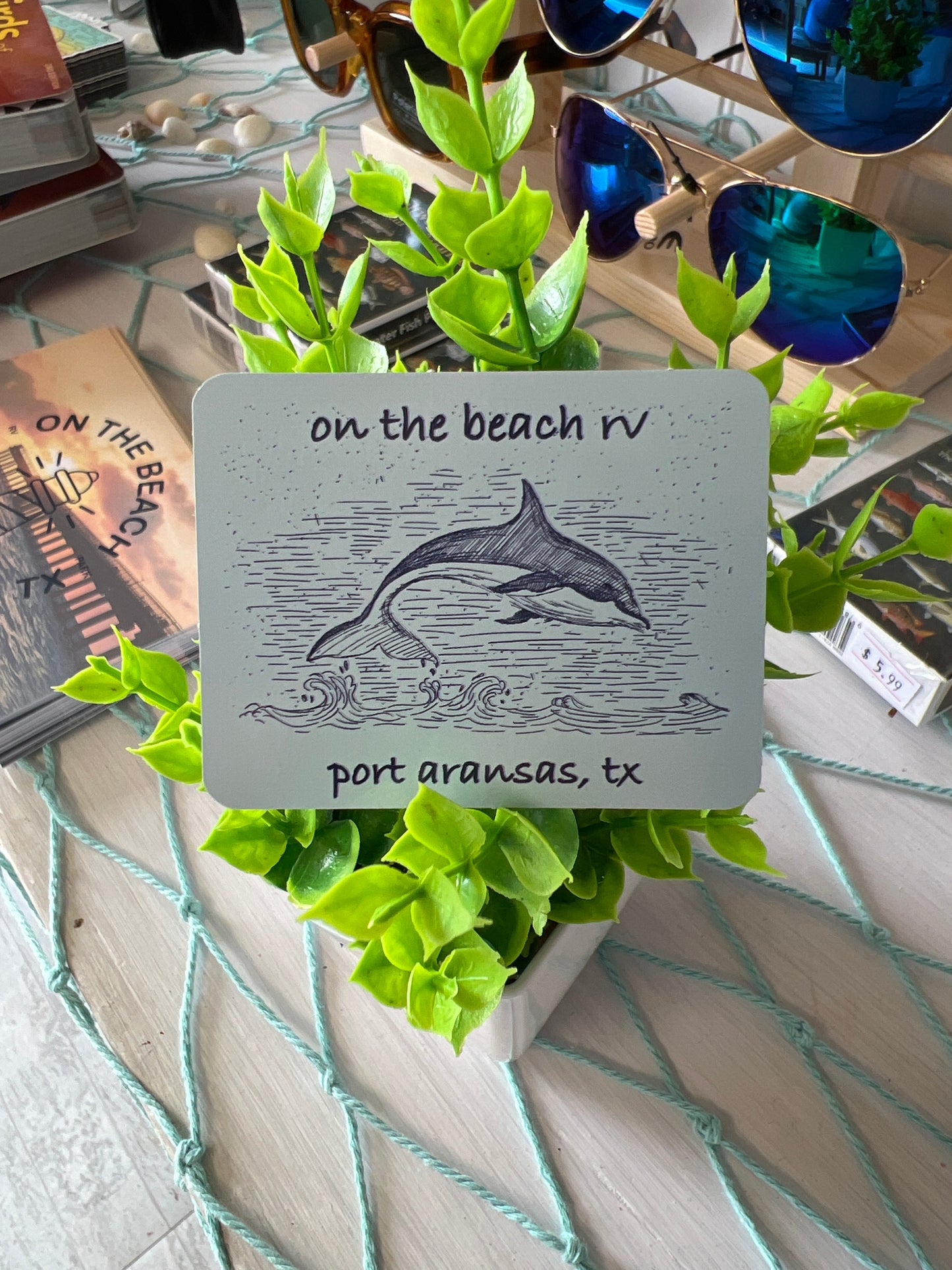 Hand Drawn Dolphin - On the Beach RV - Port Aransas, TX Sticker