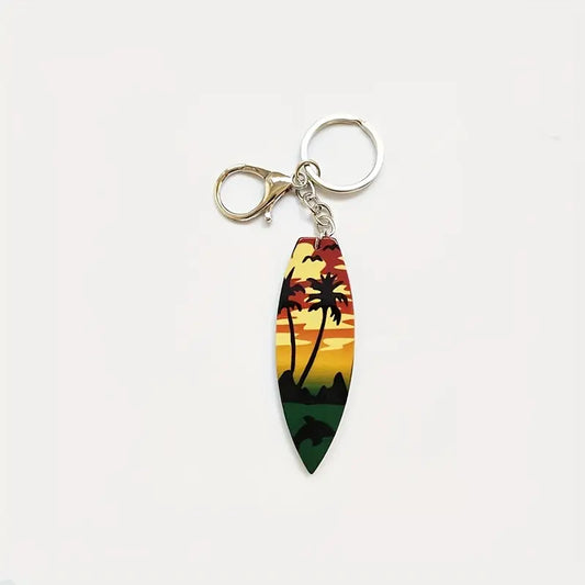 Surfboard + Palm Trees Scene Keychain